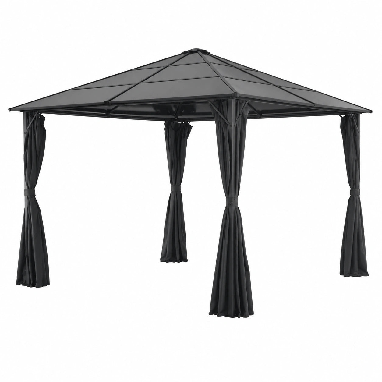 Gazebo in alluminio 3x3m nero con pannelli e protezione UV
