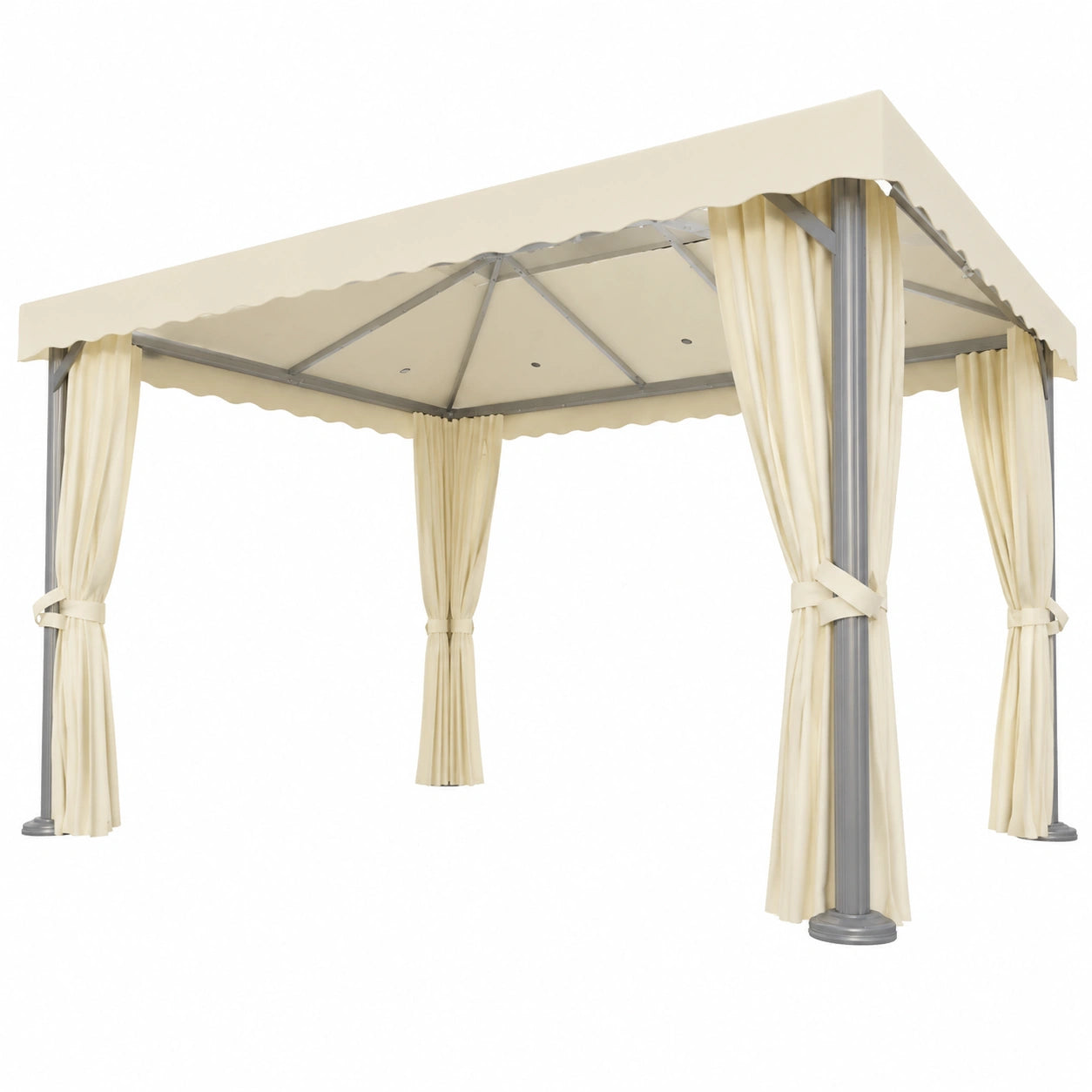 Gazebo 4x3m con Tende e Luci LED, Struttura in Alluminio, Resistente agli Agenti Atmosferici, Protezione UV, Impermeabile per Giardino e Terrazza