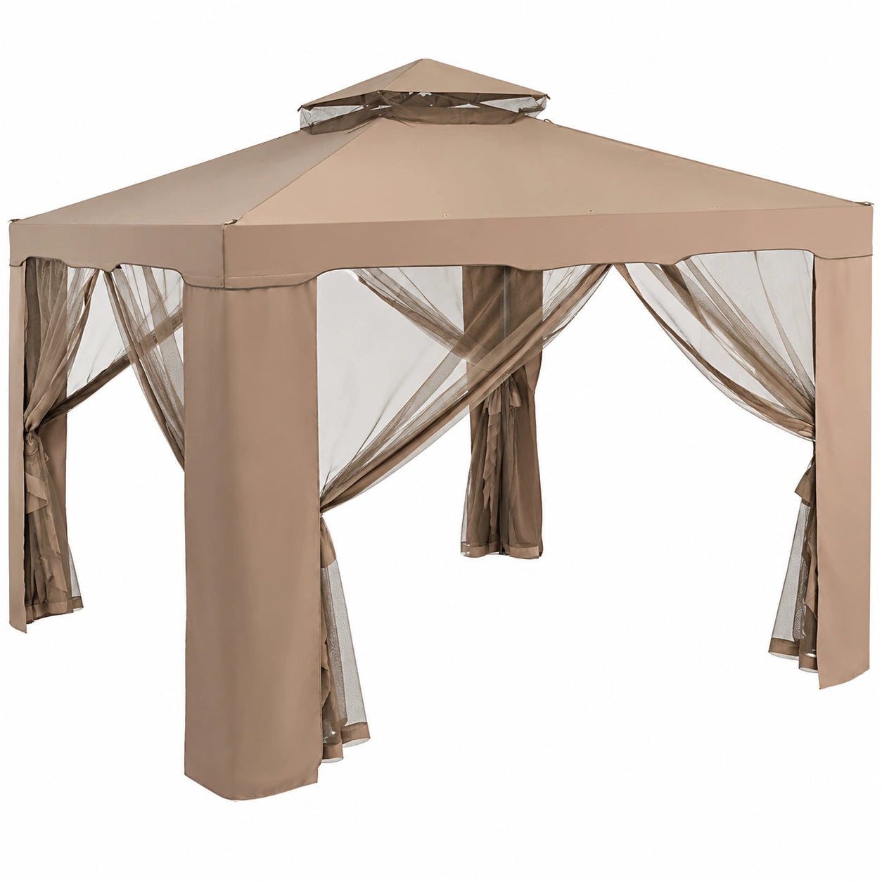 Gazebo Impermeabile 3x3 m con Doppio Tetto e Zanzariere