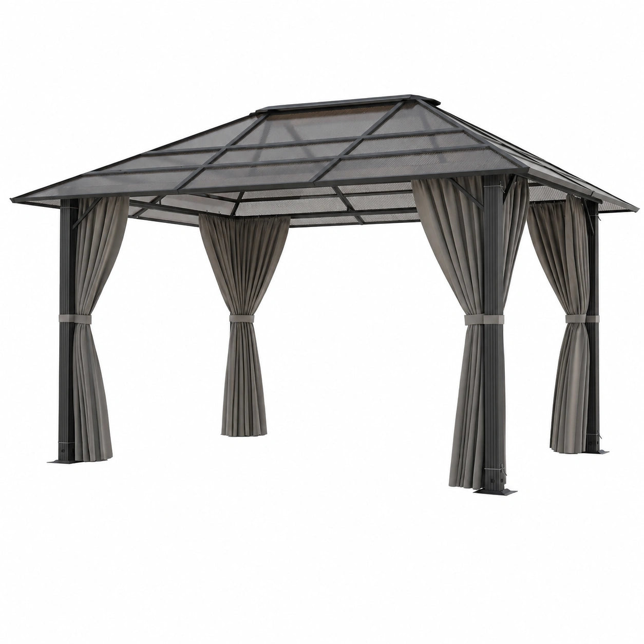 Gazebo da Giardino 3x4 m in Alluminio Impermeabile con Tetto Fisso e Protezione UV, Grigio