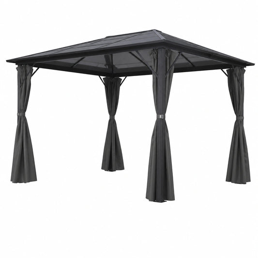 Gazebo in alluminio antracite 4x3m con tetto UV, tende laterali e impermeabile