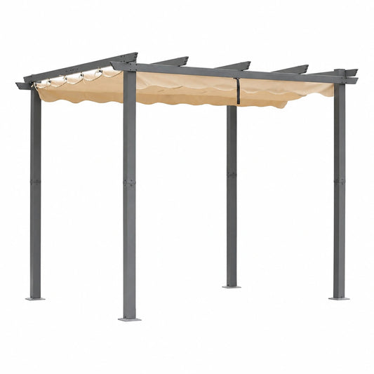 Pergola in Alluminio Angel Living con Tetto Retrattile, Gazebo Elegante in Poliestere Impermeabile, Protezione UV per Esterni, 3x4m Beige