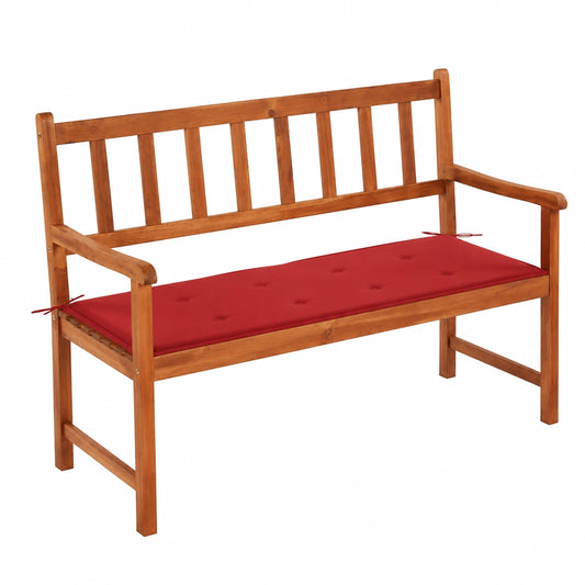 Panca in legno di acacia 120 cm con cuscino rosso, finitura ad olio, per esterni