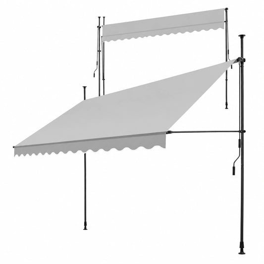 Tenda parasole regolabile con manovella, protezione UV, tessuto impermeabile, adatta per balconi e terrazzi, 350x180cm - Grigio chiaro