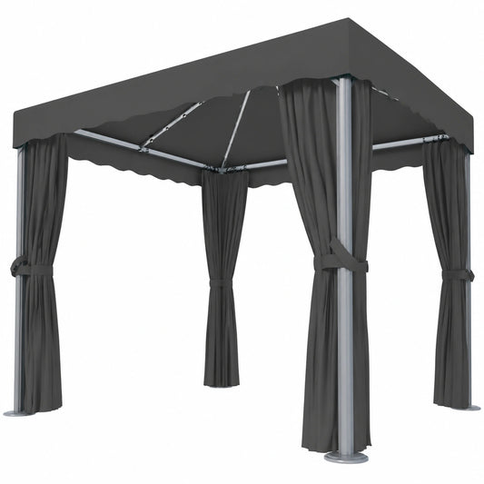 Gazebo 3x3 m in Antracite con Tende e Luci LED, Struttura in Alluminio, Impermeabile e Resistente, Pieghevole con Zanzariera