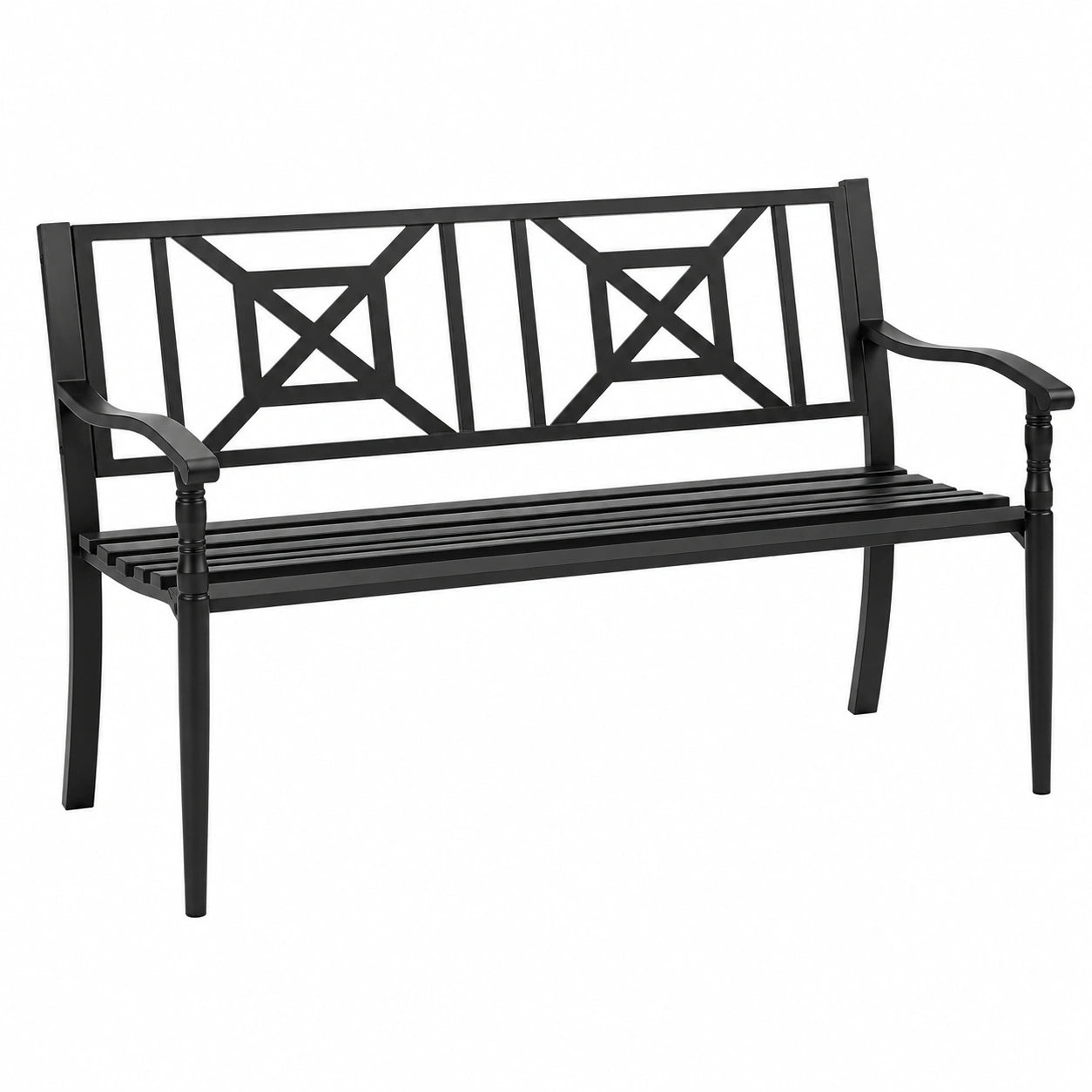 Outsunny Panchina da Giardino in Metallo per Due, con Schienale e Braccioli, 128x62.5x81.5 cm, Colore Nero