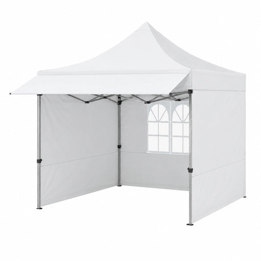 Gazebo Pieghevole 3x3 Metri Impermeabile con Protezione UV50+ e Pareti Laterali, Ideale per Giardino, Campeggio e Fiere, Colore Bianco