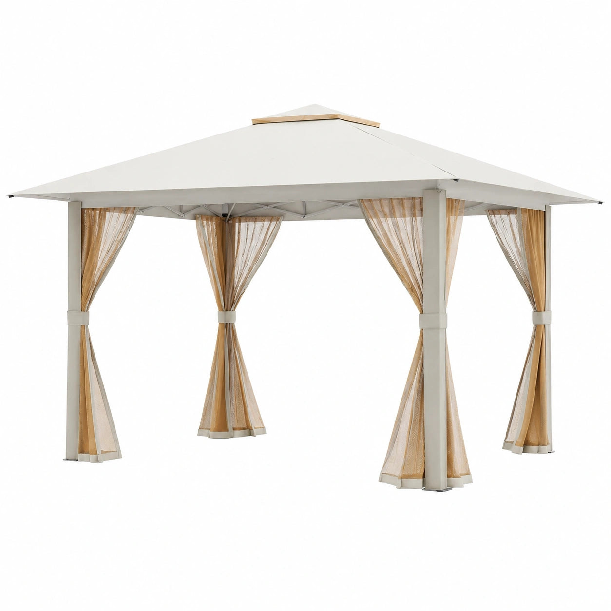 Gazebo da Giardino 4x4m con Zanzariera e Tetto Ventilato, Altezza Regolabile, Borsa Inclusa, per Feste e Barbecue