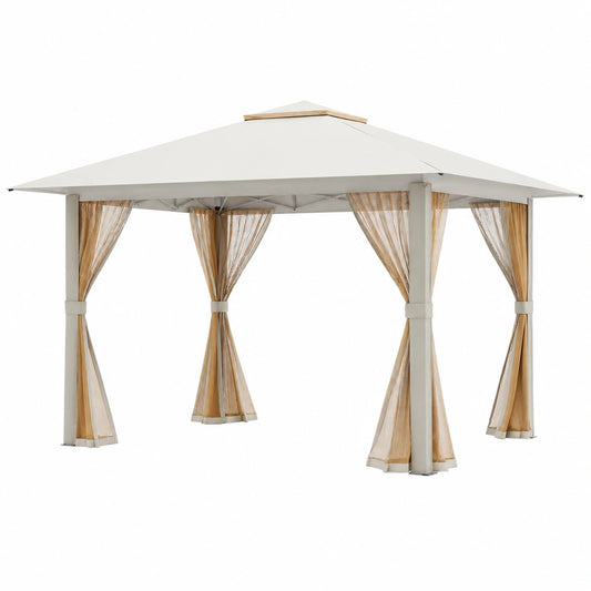 Gazebo da Giardino 4x4m con Zanzariera e Tetto Ventilato, Altezza Regolabile, Borsa Inclusa, per Feste e Barbecue