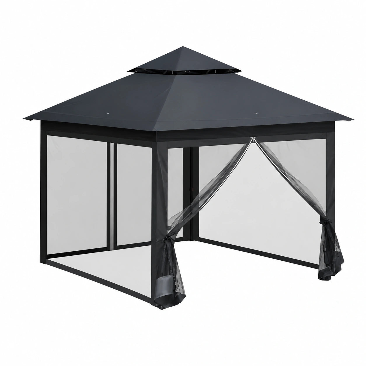 Tenda Gazebo da Giardino 3x3, Impermeabile con Zanzariera, Tetto Doppio, Trasporto Facile, Protezione UV, Colore Antracite