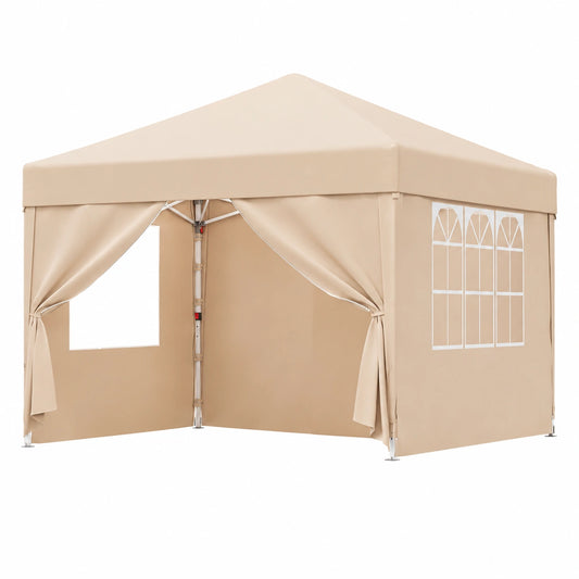 Gazebo Pop-Up 3x3 Resistente all'Acqua con UPF50+, Altezza Regolabile, Pareti Rimovibili, per Giardino e Eventi, Beige