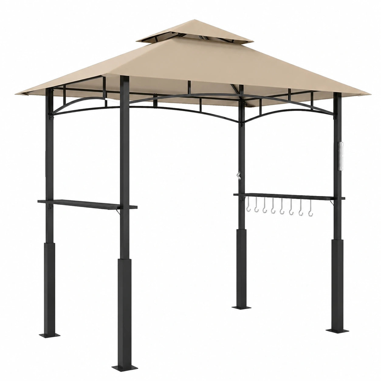 Gazebo da Giardino Outsunny con Luce LED e Ripiani Laterali, 240x150x250 cm, Cachi