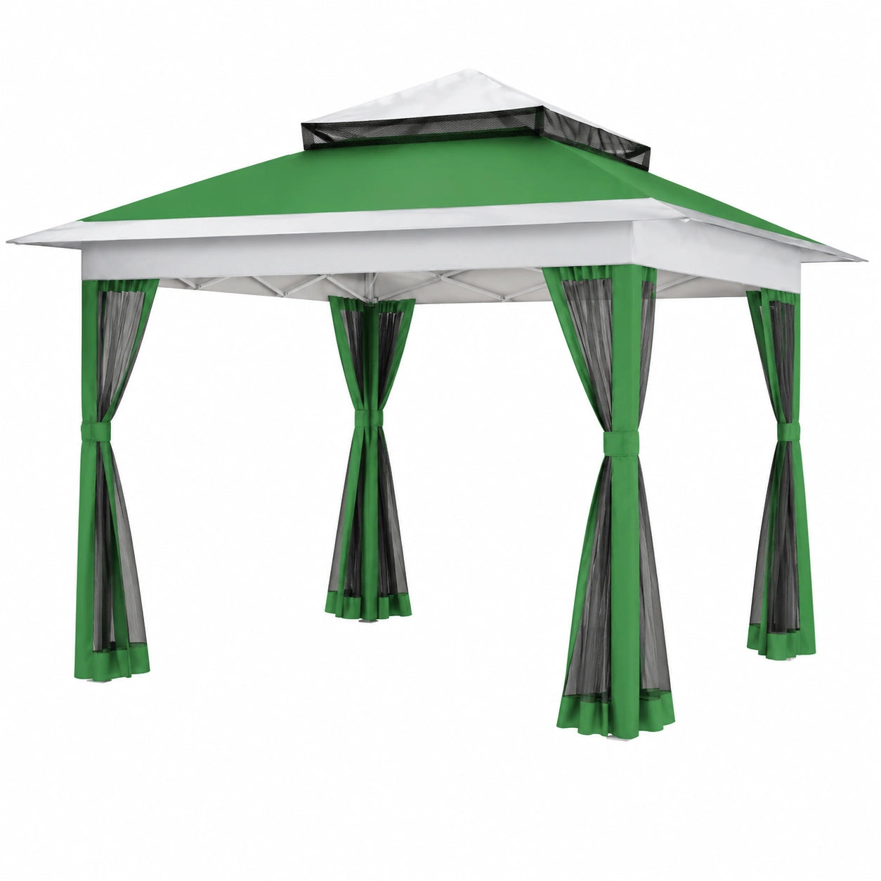 Gazebo Pieghevole 3.6x3.6m VOUNOT con Doppio Tetto e Reti Laterali, Verde