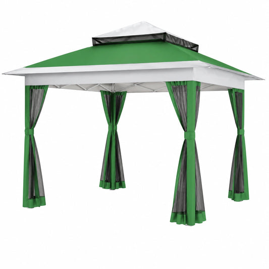 Gazebo Pieghevole 3.6x3.6m VOUNOT con Doppio Tetto e Reti Laterali, Verde