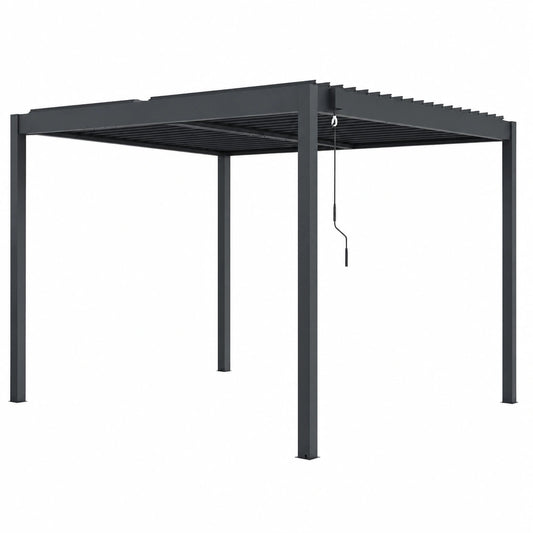 Pergola Bioclimatica Moderna in Alluminio Grigio Antracite 3x3 m con Lamelle Regolabili - Resistente al Vento
