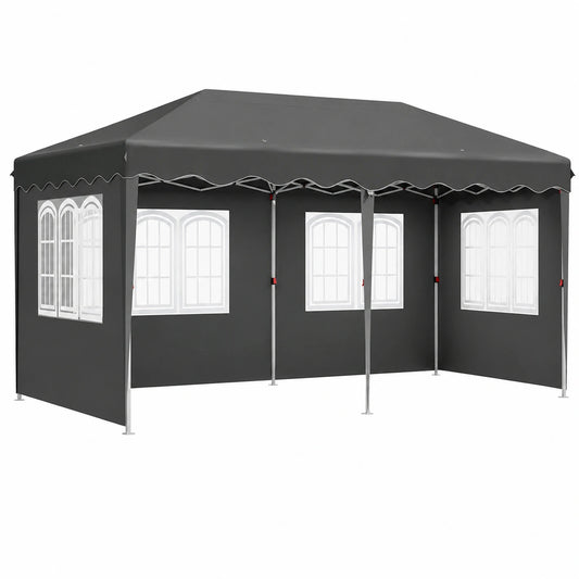 Gazebo Pieghevole 3x6 Impermeabile 420D con Pannelli Laterali, Protezione UV 50+, per Eventi all'Aperto, Grigio